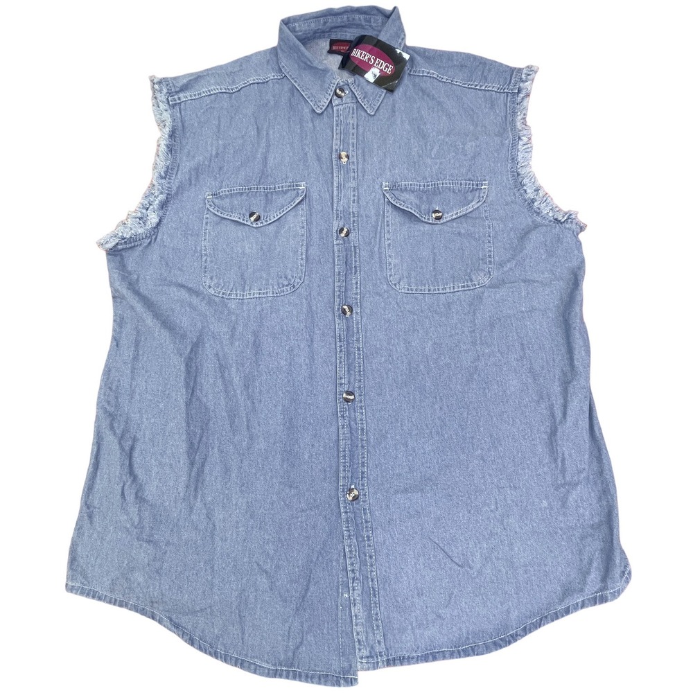 NEW Bikers Edge Blue Denim Muscle Shirt Mens 4XL Cut Off Sleeves Pockets Buttons